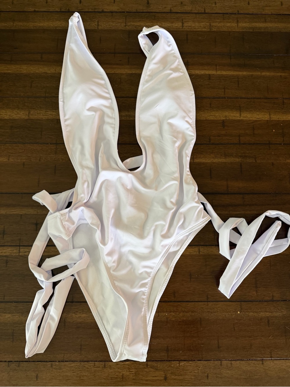 SHEIN White Plunge Wrap Tie One Piece Swimsuit M
